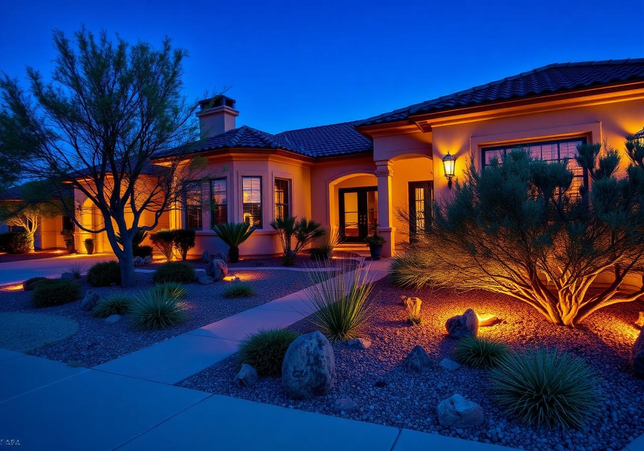 Glendale Arizona home with warm outdoor landscape lighting